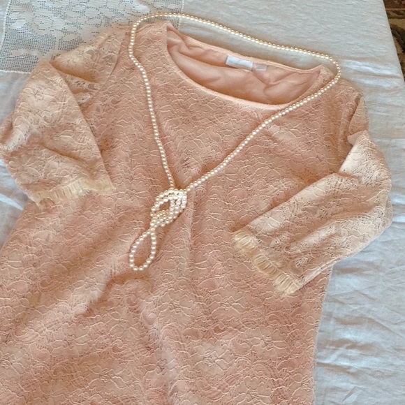 New York & Company Dresses & Skirts - Reposh- NY & Co. Blush Lace shift dress, EUC, XL